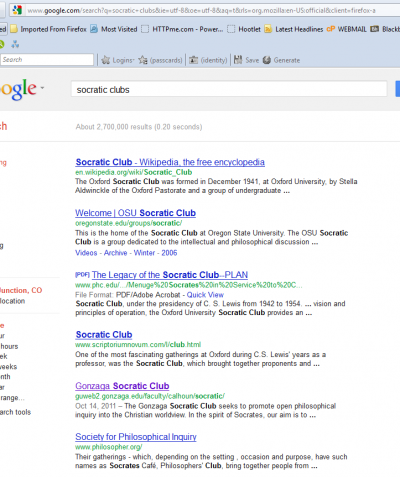 SERP for the search Socratic Clubs