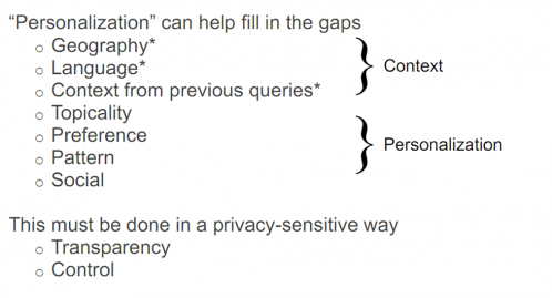 screen capture from conference presentation on google search personalization